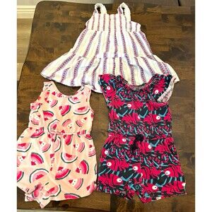 Mixed Brands Girls 2T 3pc Sleeveless Knit Cotton Romper Lot, Multicolor